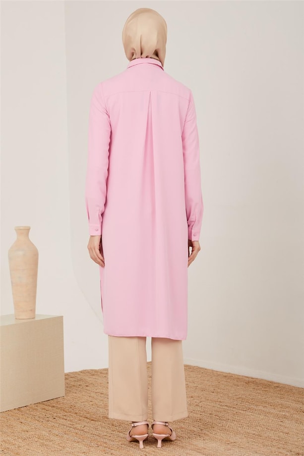 Armine Uzun Kollu Armine Logolu Tunik 21KH411 Pembe