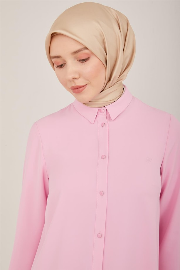 Armine Uzun Kollu Armine Logolu Tunik 21KH411 Pembe