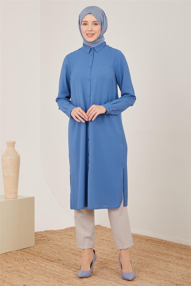 Armine Uzun Kollu Armine Logolu Tunik 21KH411 Marine