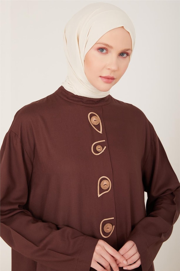 Armine Renkli Düğmeli Naturel Tunik 23Y4425 Kahverengi
