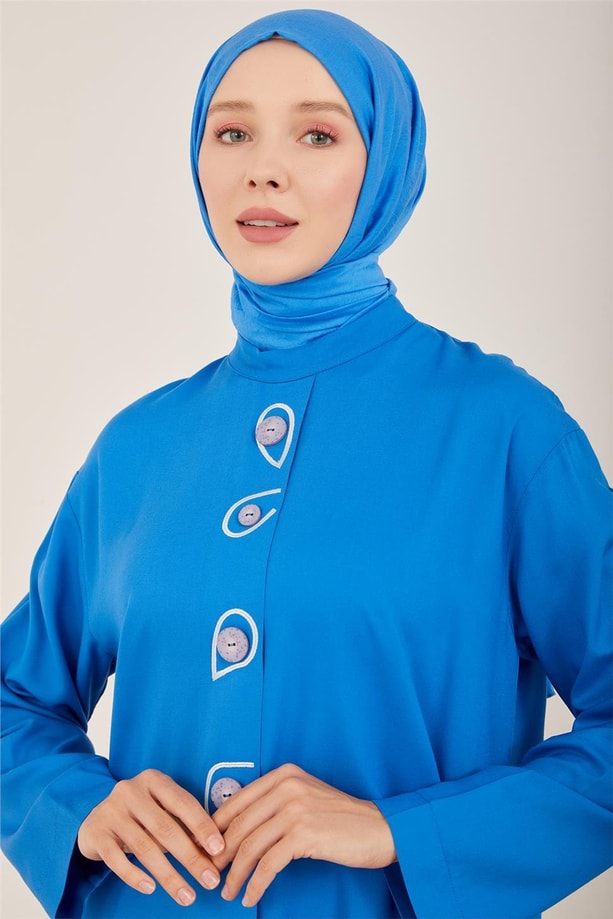 Armine Renkli Düğmeli Naturel Tunik 23Y4425 Kobalt