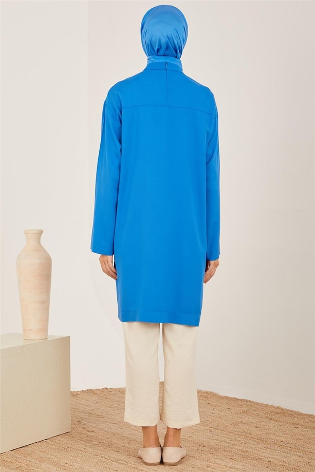 Armine Renkli Düğmeli Naturel Tunik 23Y4425 Kobalt