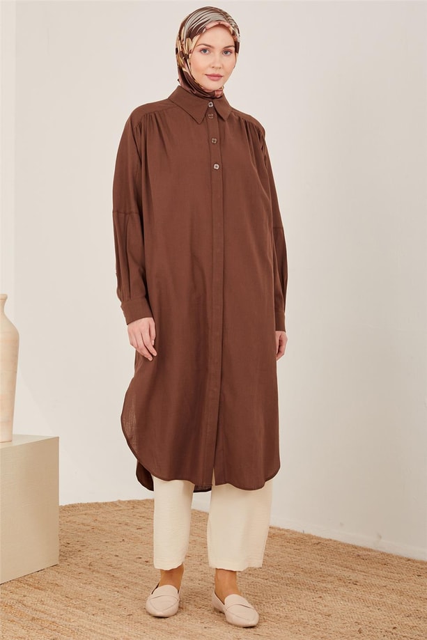 Armine Naturel Kumaştan Tunik 23Y4432 Bitter
