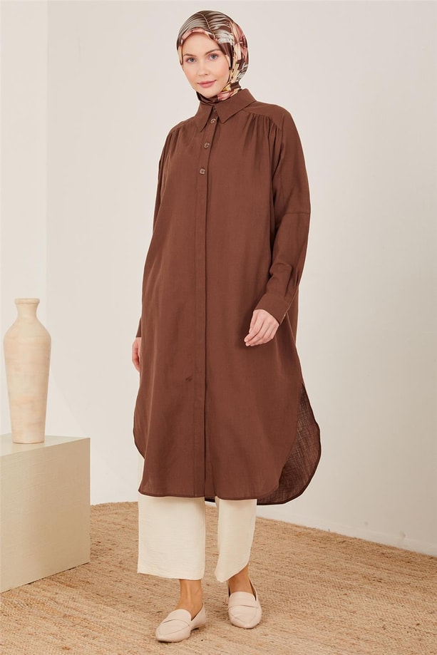 Armine Naturel Kumaştan Tunik 23Y4432 Bitter