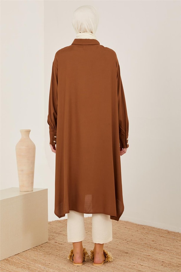 Armine Naturel Kumaştan Dökümlü Tunik 23Y4433 Kahverengi