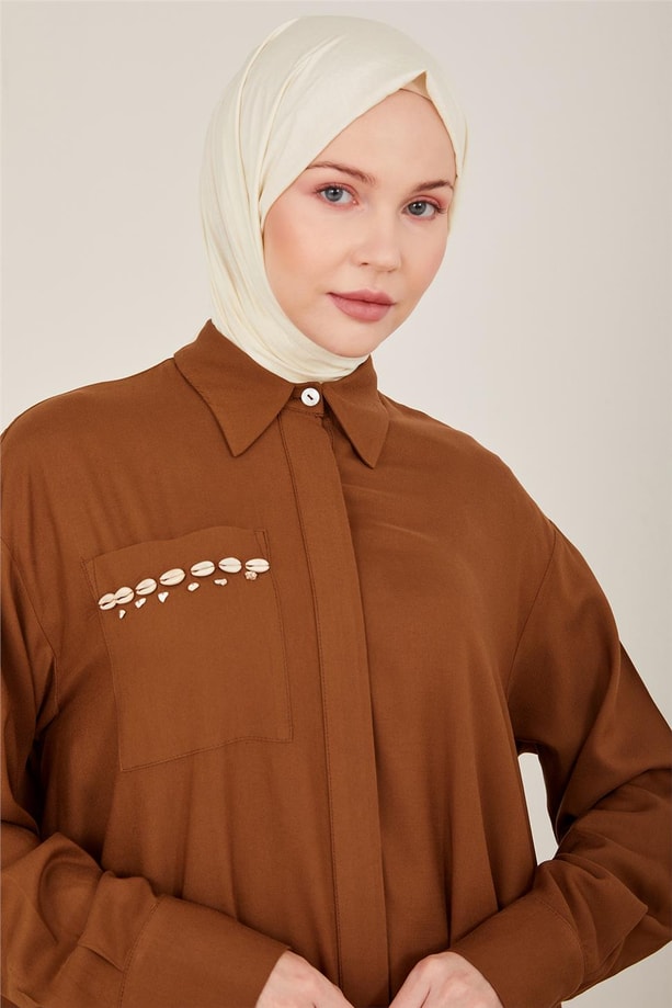 Armine Naturel Kumaştan Dökümlü Tunik 23Y4433 Kahverengi