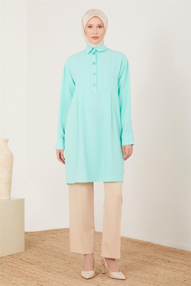 Armine Önü Kırmalı Araboy Tunik 23Y Deniz Köpüğü