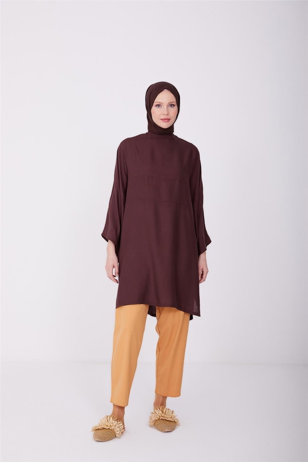 Armine Kimono Kollu Naturel Tunik 23Y4435 Bitter