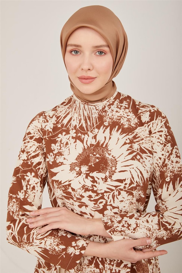 Armine Desenli Belden Bağlamalı Tunik 23Y4461 Kahverengi