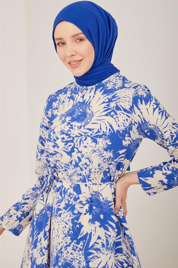 Armine Desenli Belden Bağlamalı Tunik 23Y4461 Mavi