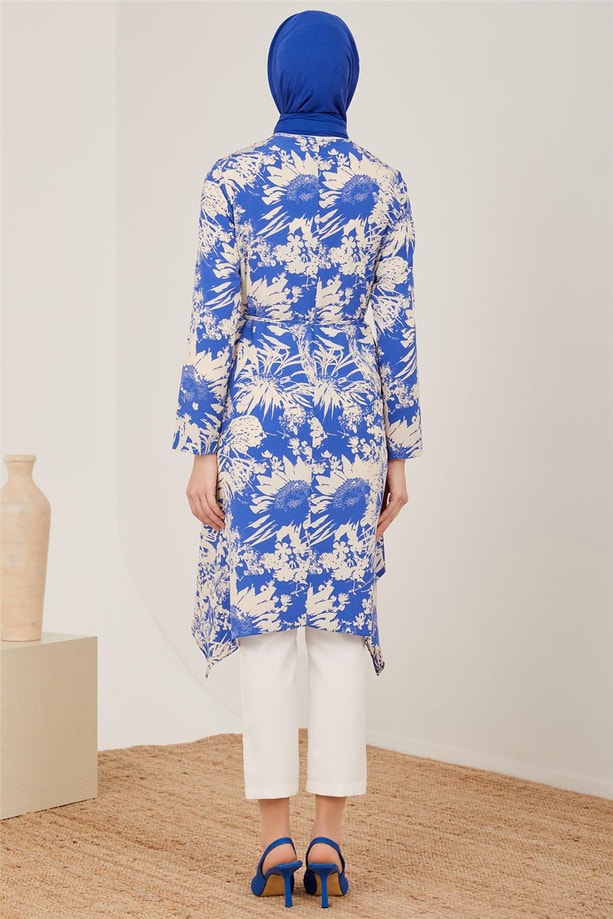 Armine Desenli Belden Bağlamalı Tunik 23Y4461 Mavi