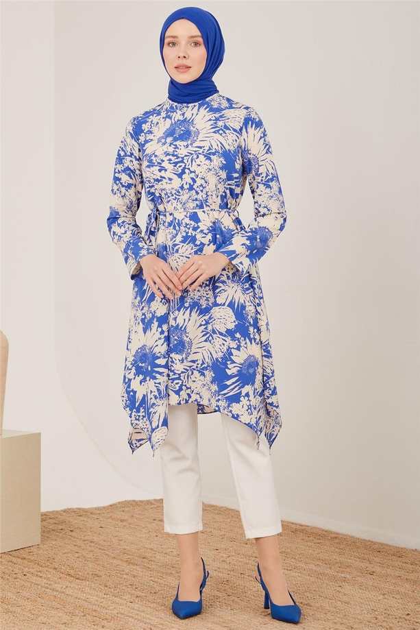 Armine Desenli Belden Bağlamalı Tunik 23Y4461 Mavi