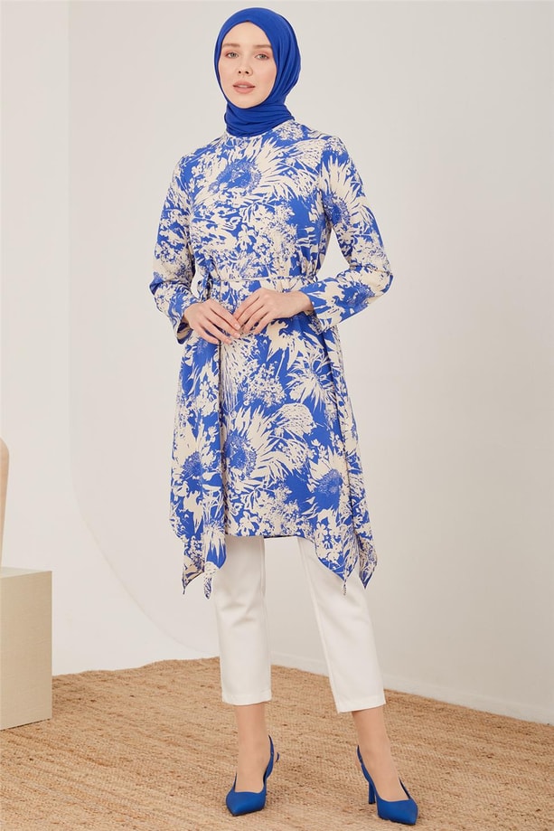 Armine Desenli Belden Bağlamalı Tunik 23Y4461 Mavi