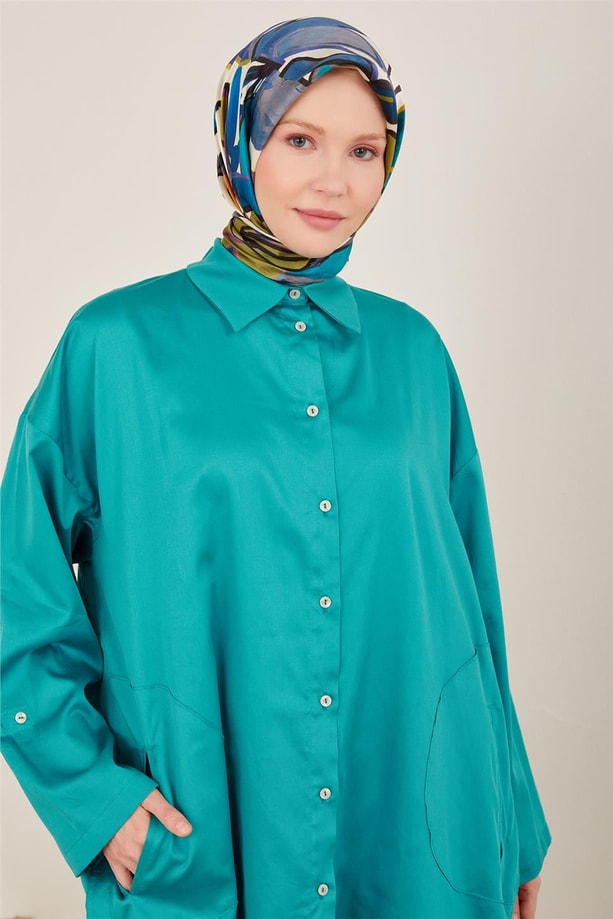 Cep detaylı önü sedef düğmeli tunik 23Y4467 Deniz Yeşili