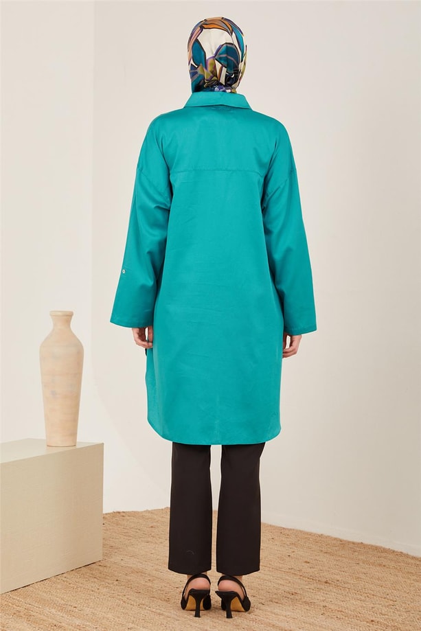 Cep detaylı önü sedef düğmeli tunik 23Y4467 Deniz Yeşili