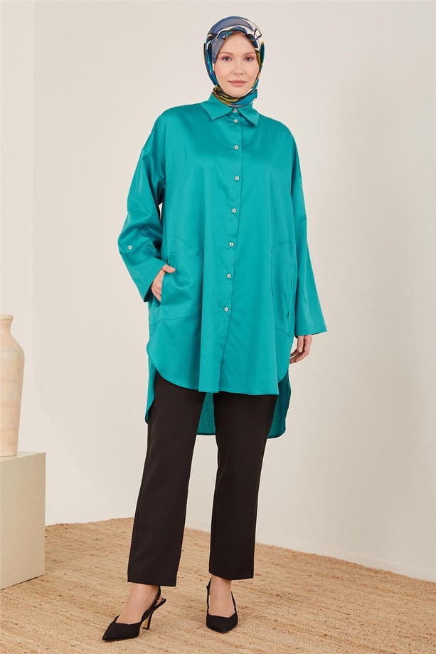 Cep detaylı önü sedef düğmeli tunik 23Y4467 Deniz Yeşili
