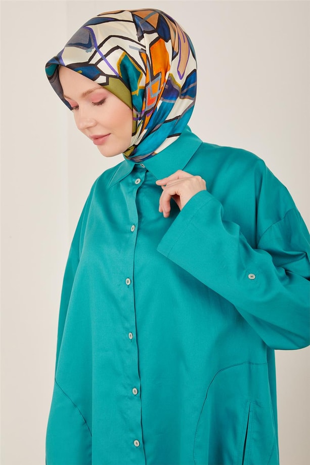 Cep detaylı önü sedef düğmeli tunik 23Y4467 Deniz Yeşili