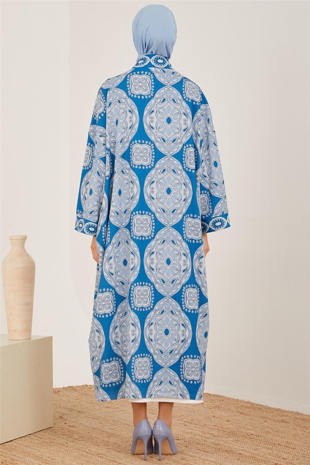 Armine Baskılı İçi Şifonlu Kimono 23Y5112 İndigo