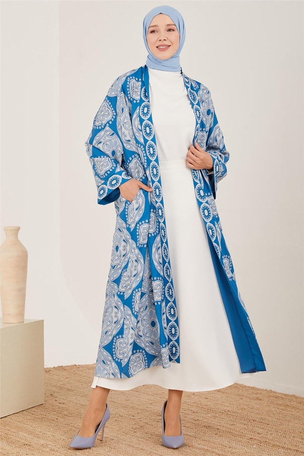 Armine Baskılı İçi Şifonlu Kimono 23Y5112 İndigo