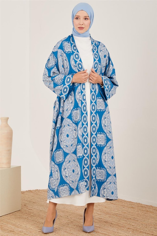 Armine Baskılı İçi Şifonlu Kimono 23Y5112 İndigo