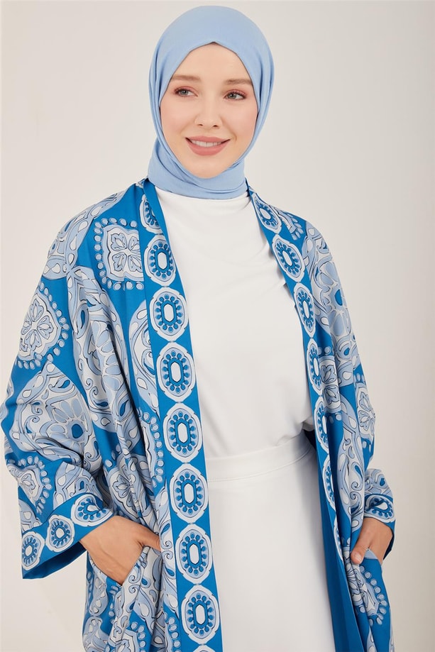 Armine Baskılı İçi Şifonlu Kimono 23Y5112 İndigo