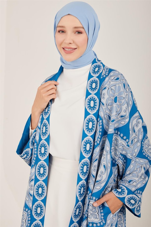 Armine Baskılı İçi Şifonlu Kimono 23Y5112 İndigo