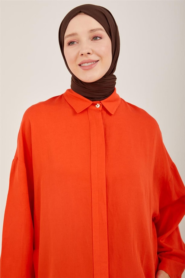 Armine Keten Kolu Pileli Giy Çık 23Y5113 Kırmızı