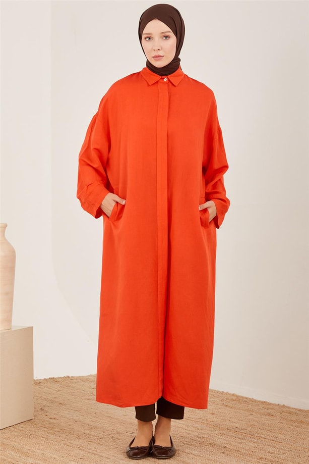 Armine Keten Kolu Pileli Giy Çık 23Y5113 Kırmızı