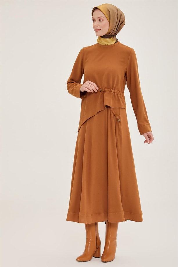 Armine Lastik Detaylı Etekli Takım 22K6534 Çikolata