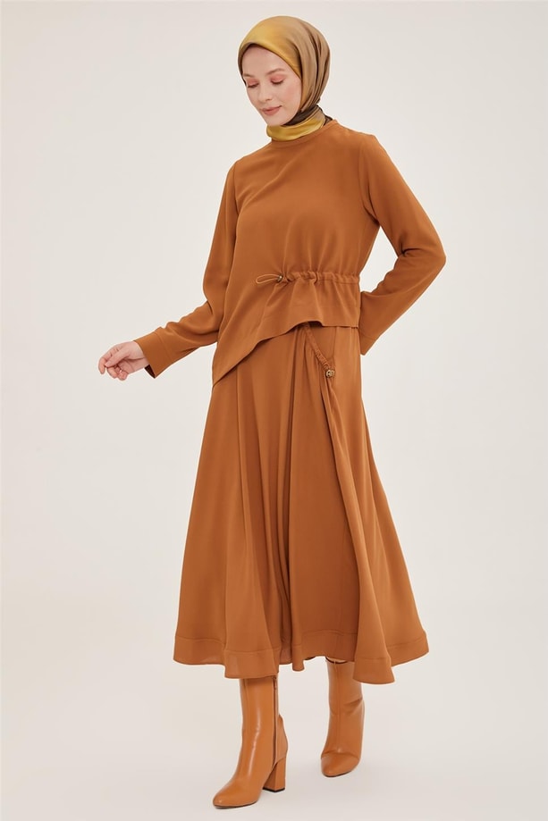Armine Lastik Detaylı Etekli Takım 22K6534 Çikolata