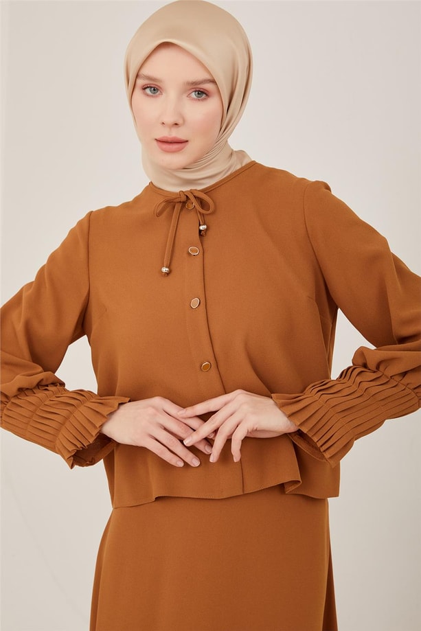 Armine Kolu Pileli Etekli Takım 23Y6536 Çikolata