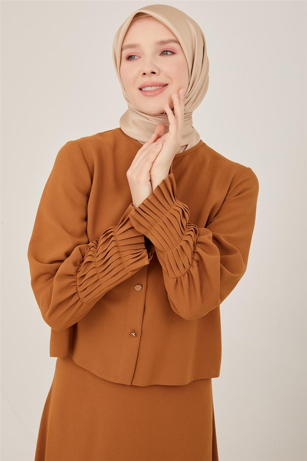 Armine Kolu Pileli Etekli Takım 23Y6536 Çikolata