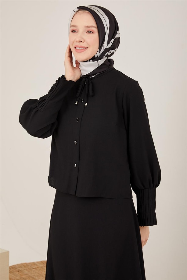 Armine Kolu Pileli Etekli Takım 23Y6536 Siyah