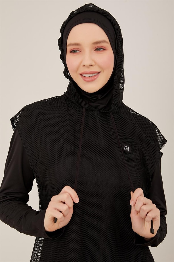 Armine File Süveterli Pantolonu Lastikli Spor Takım 23Y6601 Siyah