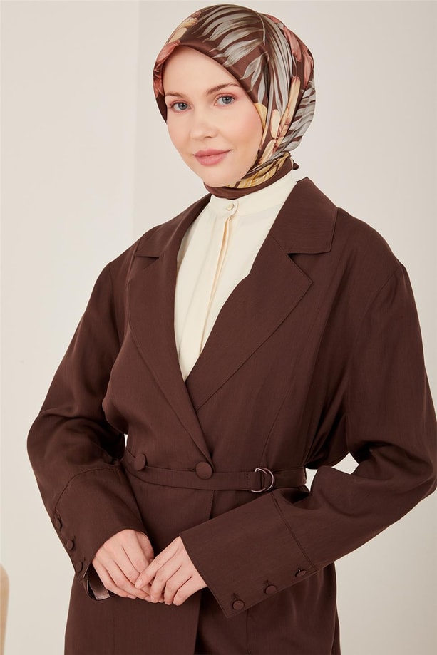 Armine Manşeti Çizgi Garnili Ceketli Takım 23Y6622 Çikolata