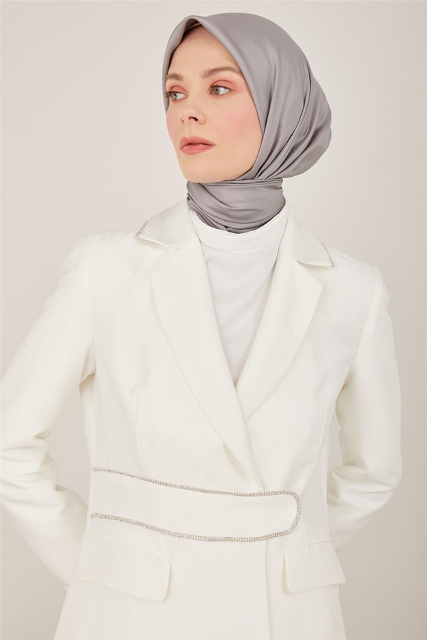 Armine Taşlı Kemerli Abiye Takım 23Y6629 Ekru