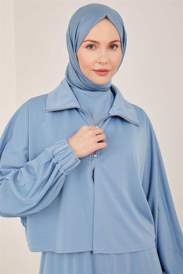 Armine Örme Üçlü Rahat Takım 23Y6637 Gri Mavi
