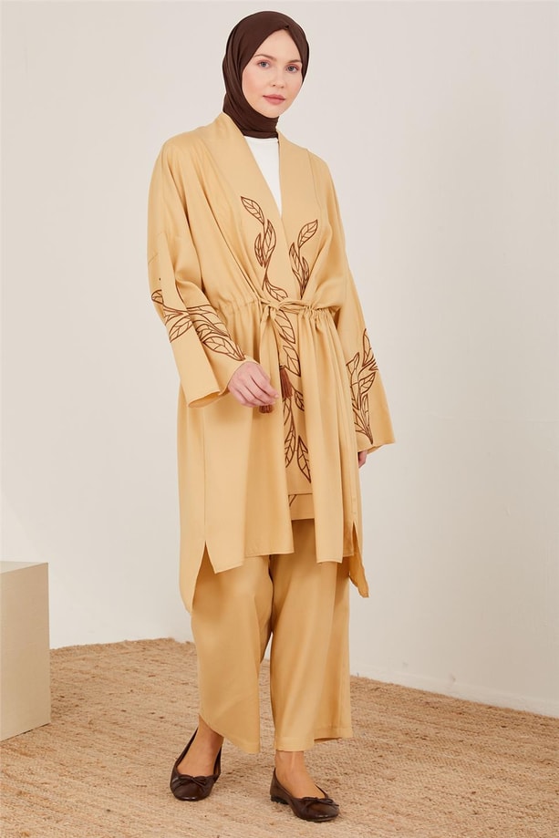Armine İşlemeli Kimono Takım 23Y6638 Bej