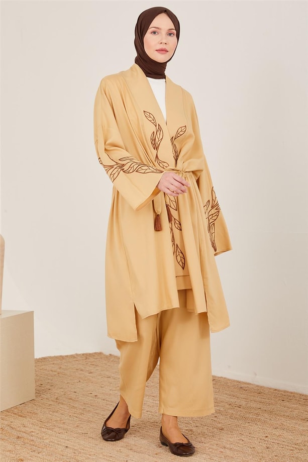 Armine İşlemeli Kimono Takım 23Y6638 Bej