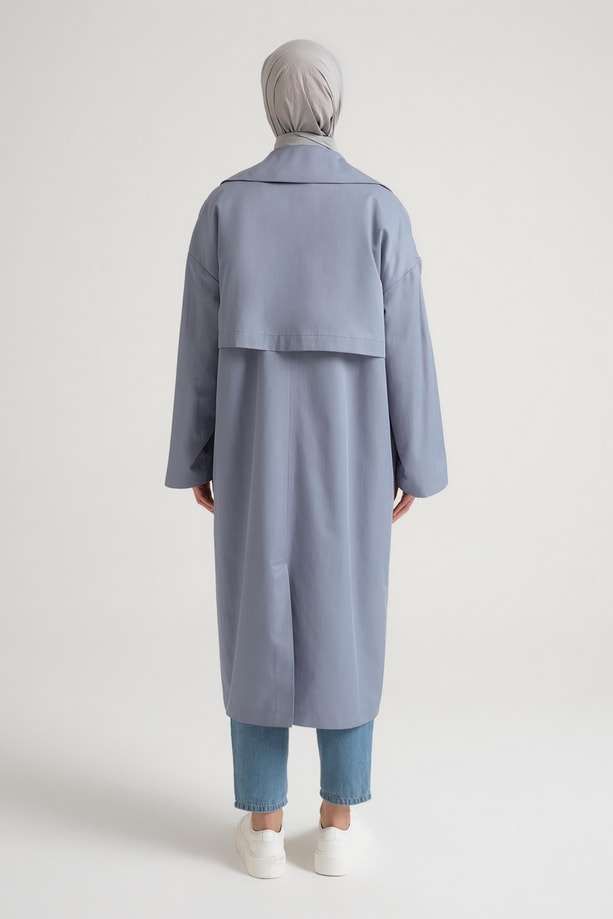 Armine Yarım Astarlı Pamuk Oversize Kap 23Y7007 Gri Mavi