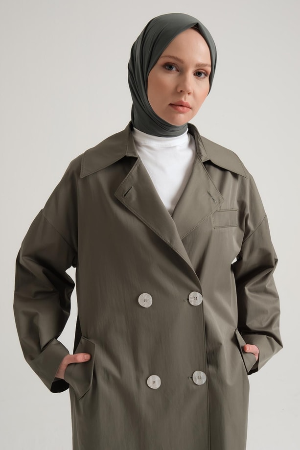 Armine Yarım Astarlı Pamuk Oversize Kap 23Y7007 Haki