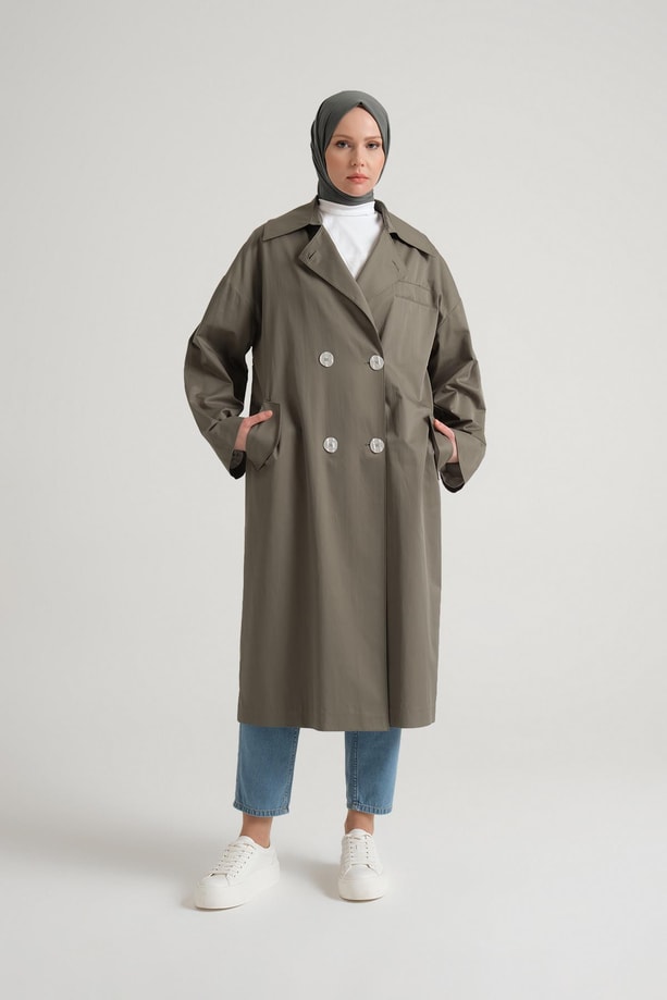 Armine Yarım Astarlı Pamuk Oversize Kap 23Y7007 Haki