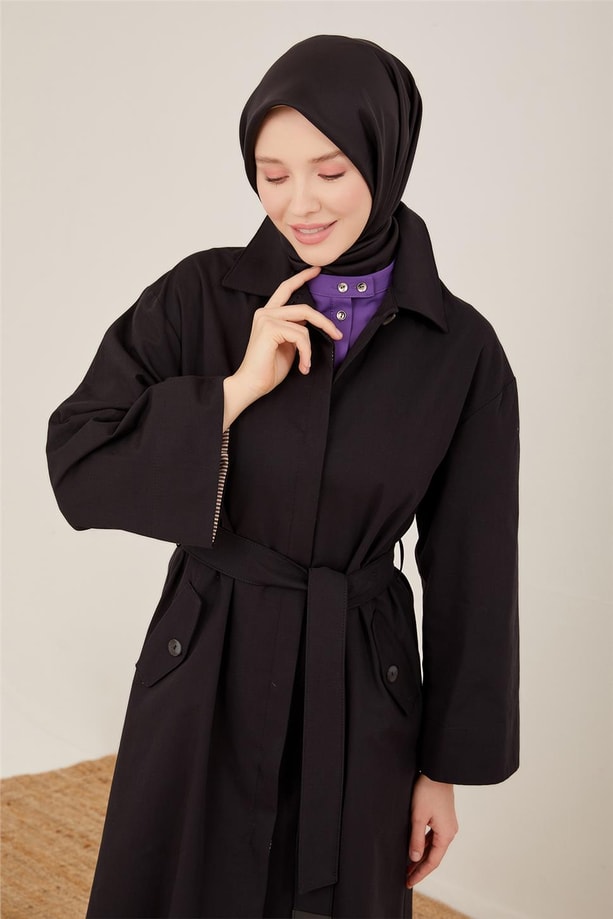 Armine Garnili Ve Arma Detaylı Tencel Pamuk Kap 23Y7011 Siyah