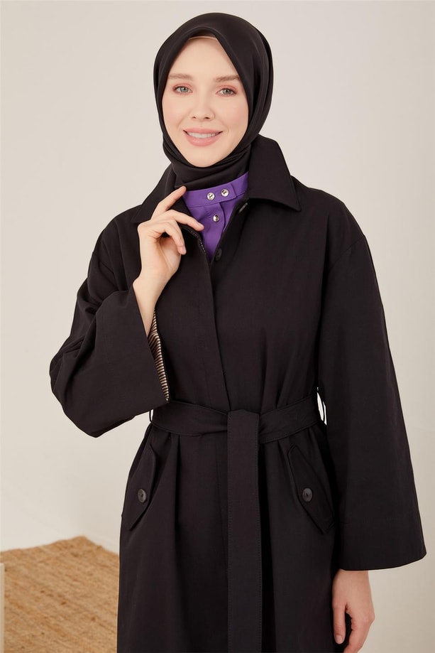 Armine Garnili Ve Arma Detaylı Tencel Pamuk Kap 23Y7011 Siyah