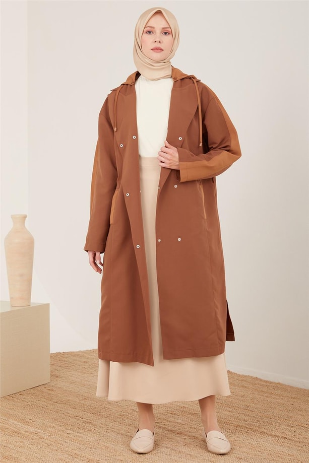 Armine Seyyar Kapüşonlu ColorBlack Kap 23Y7013 Kahverengi