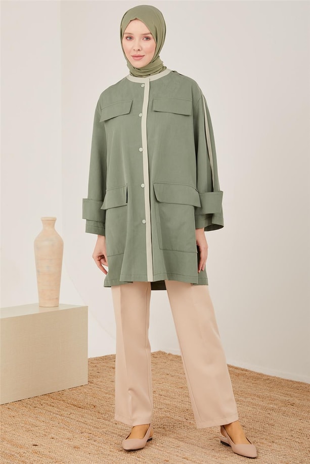 Armine Kontrast Garnili Kısa Tencel Kap 23Y7015 Çağla