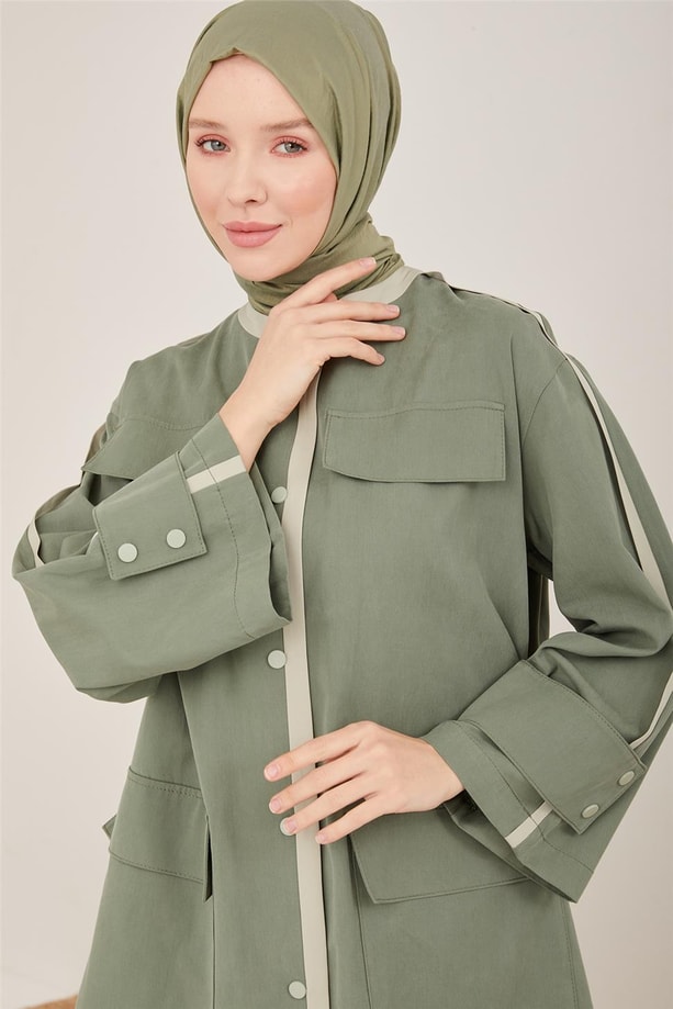 Armine Kontrast Garnili Kısa Tencel Kap 23Y7015 Çağla