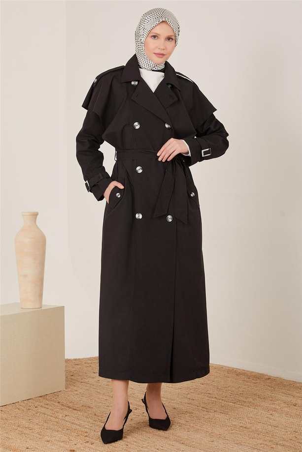 Armine Rüzgarlığı Volanlı Trenchcoat 23Y8300 Siyah