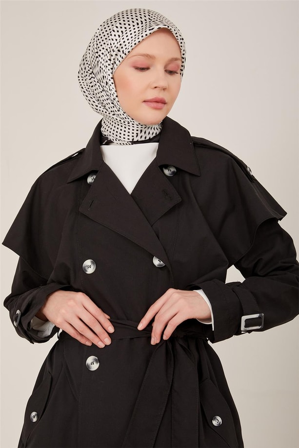Armine Rüzgarlığı Volanlı Trenchcoat 23Y8300 Siyah