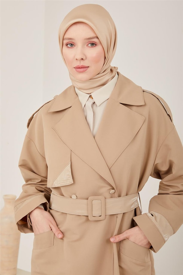 Armine Parlak Garnili Pardesü 23Y8301 Bej